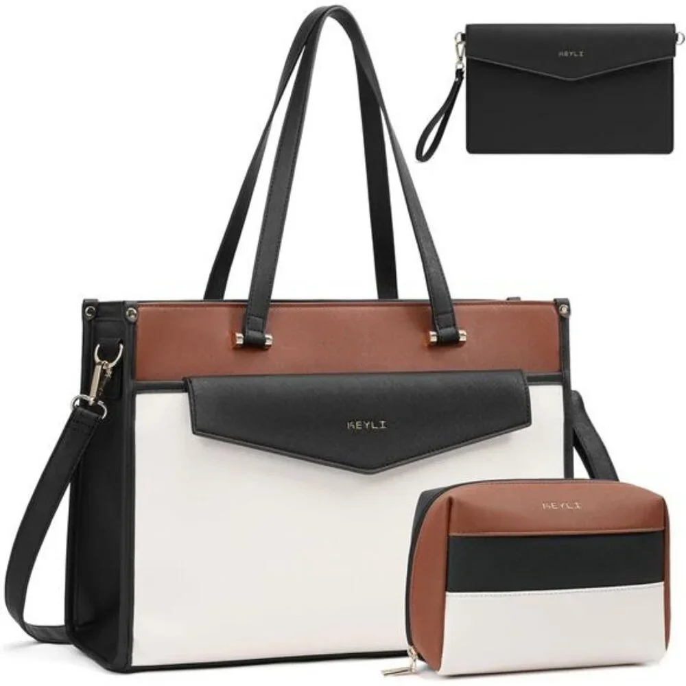 3pcs Laptop Bag for Women 15.6 Inch Leather Work Tote Bags Professional Business